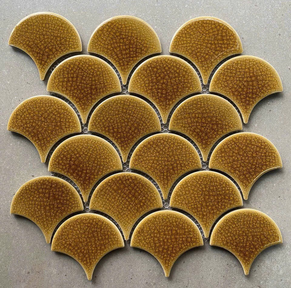 Gạch mosaic Vảy cá men rạn màu vàng cam KDSVC1